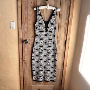 House of Harlow 1960 Black White Geometric Knit Midi Dress S